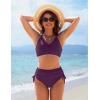imageBlooming Jelly Womens High Waisted Bikini Sets Drawstring Tummy Control Swimsuits Crisscross Tie Back Bathing SuitDark Purple