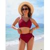 imageBlooming Jelly Womens High Waisted Bikini Sets Drawstring Tummy Control Swimsuits Crisscross Tie Back Bathing SuitDark Red