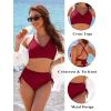 imageBlooming Jelly Womens High Waisted Bikini Sets Drawstring Tummy Control Swimsuits Crisscross Tie Back Bathing SuitDark Red