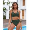 imageBlooming Jelly Womens High Waisted Bikini Sets Drawstring Tummy Control Swimsuits Crisscross Tie Back Bathing SuitGreen 043