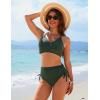 imageBlooming Jelly Womens High Waisted Bikini Sets Drawstring Tummy Control Swimsuits Crisscross Tie Back Bathing SuitGreen