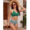 imageBlooming Jelly Womens High Waisted Bikini Sets Drawstring Tummy Control Swimsuits Crisscross Tie Back Bathing SuitGreen Floral