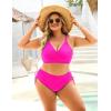 imageBlooming Jelly Womens High Waisted Bikini Sets Drawstring Tummy Control Swimsuits Crisscross Tie Back Bathing SuitHot Pink