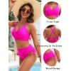 imageBlooming Jelly Womens High Waisted Bikini Sets Drawstring Tummy Control Swimsuits Crisscross Tie Back Bathing SuitHot Pink