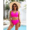 imageBlooming Jelly Womens High Waisted Bikini Sets Drawstring Tummy Control Swimsuits Crisscross Tie Back Bathing SuitHot Pink
