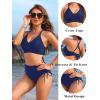 imageBlooming Jelly Womens High Waisted Bikini Sets Drawstring Tummy Control Swimsuits Crisscross Tie Back Bathing SuitNavy Blue