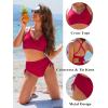imageBlooming Jelly Womens High Waisted Bikini Sets Drawstring Tummy Control Swimsuits Crisscross Tie Back Bathing SuitRed