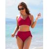 imageBlooming Jelly Womens High Waisted Bikini Sets Drawstring Tummy Control Swimsuits Crisscross Tie Back Bathing SuitRed
