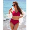 imageBlooming Jelly Womens High Waisted Bikini Sets Drawstring Tummy Control Swimsuits Crisscross Tie Back Bathing SuitRed