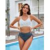 imageBlooming Jelly Womens High Waisted Bikini Sets Drawstring Tummy Control Swimsuits Crisscross Tie Back Bathing SuitStriped Blue 043
