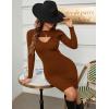 imageBlooming Jelly Womens Long Sleeve Sweater Dress Sexy Cut Out Bodycon Mini Fall Dress Trendy Ribbed Knit Ladies Winter SweaterBrown
