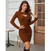 imageBlooming Jelly Womens Long Sleeve Sweater Dress Sexy Cut Out Bodycon Mini Fall Dress Trendy Ribbed Knit Ladies Winter SweaterBrown