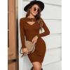 imageBlooming Jelly Womens Long Sleeve Sweater Dress Sexy Cut Out Bodycon Mini Fall Dress Trendy Ribbed Knit Ladies Winter SweaterBrown
