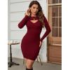 imageBlooming Jelly Womens Long Sleeve Sweater Dress Sexy Cut Out Bodycon Mini Fall Dress Trendy Ribbed Knit Ladies Winter SweaterBurgundy