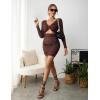 imageBlooming Jelly Womens Mini Sexy Dress Cutout Ruched Club Party Dresses Drawstring Birthday Bodycon Dress 2023New Brown