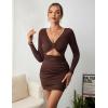 imageBlooming Jelly Womens Mini Sexy Dress Cutout Ruched Club Party Dresses Drawstring Birthday Bodycon Dress 2023New Brown