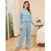 imageBlooming Jelly Womens Pajama Sets Long Sleeve 2 Piece Lounge Sets Soft Knit Pjs Cozy Sleepwear with PocketsBlue