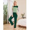 imageBlooming Jelly Womens Pajama Sets Long Sleeve Color Block 2 Piece Casual Lounge Sets Soft Pjs with PocketsGreen