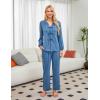imageBlooming Jelly Womens Pajamas Set 2 Piece Lounge Pjs Sets Fall Outfits Long Sleeve Tie Front Tops Loungewear with PocketsBlue