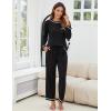 imageBlooming Jelly Womens Pajamas Set Drawstring 2 Piece Lounge Set Ruffle Long Sleeve Pjs Soft Wide Leg Sleepwear PocketsBlack