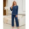 imageBlooming Jelly Womens Pajamas Set Drawstring 2 Piece Lounge Set Ruffle Long Sleeve Pjs Soft Wide Leg Sleepwear PocketsDark Blue