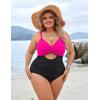 imageBlooming Jelly Womens Plus Size Bathing Suit Tummy Control One Piece Swimsuit Twist Front Ruched SwimwearBlack and Pink