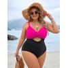 imageBlooming Jelly Womens Plus Size Bathing Suit Tummy Control One Piece Swimsuit Twist Front Ruched SwimwearBlack and Pink