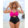 imageBlooming Jelly Womens Plus Size Bathing Suit Tummy Control One Piece Swimsuit Twist Front Ruched SwimwearBlack and Pink