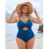 imageBlooming Jelly Womens Plus Size Bathing Suit Tummy Control One Piece Swimsuit Twist Front Ruched SwimwearBlue