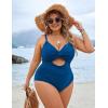 imageBlooming Jelly Womens Plus Size Bathing Suit Tummy Control One Piece Swimsuit Twist Front Ruched SwimwearBlue
