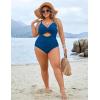 imageBlooming Jelly Womens Plus Size Bathing Suit Tummy Control One Piece Swimsuit Twist Front Ruched SwimwearBlue