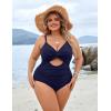 imageBlooming Jelly Womens Plus Size Bathing Suit Tummy Control One Piece Swimsuit Twist Front Ruched SwimwearDark Blue