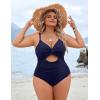 imageBlooming Jelly Womens Plus Size Bathing Suit Tummy Control One Piece Swimsuit Twist Front Ruched SwimwearDark Blue