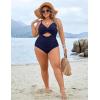 imageBlooming Jelly Womens Plus Size Bathing Suit Tummy Control One Piece Swimsuit Twist Front Ruched SwimwearDark Blue