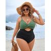imageBlooming Jelly Womens Plus Size Bathing Suit Tummy Control One Piece Swimsuit Twist Front Ruched SwimwearGreen and Black