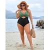 imageBlooming Jelly Womens Plus Size Bathing Suit Tummy Control One Piece Swimsuit Twist Front Ruched SwimwearGreen and Black