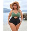 imageBlooming Jelly Womens Plus Size Bathing Suit Tummy Control One Piece Swimsuit Twist Front Ruched SwimwearGreen and Black