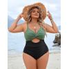 imageBlooming Jelly Womens Plus Size Bathing Suit Tummy Control One Piece Swimsuit Twist Front Ruched SwimwearGreen and Black