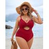 imageBlooming Jelly Womens Plus Size Bathing Suit Tummy Control One Piece Swimsuit Twist Front Ruched SwimwearRed