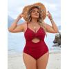 imageBlooming Jelly Womens Plus Size Bathing Suit Tummy Control One Piece Swimsuit Twist Front Ruched SwimwearRed