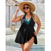 imageBlooming Jelly Womens Plus Size Swimsuit One Piece Swim Dress Tummy Control Bathing Suit Color Block Halter SwimwearBlack Teal Block
