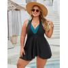 imageBlooming Jelly Womens Plus Size Swimsuit One Piece Swim Dress Tummy Control Bathing Suit Color Block Halter SwimwearBlack Teal Block