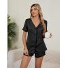 imageBlooming Jelly Womens Satin Pajama Set 2 Piece Lounge Pjs Shorts Set Summer Button Down Sleepwear Cozy LoungewearBlack