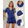 imageBlooming Jelly Womens Satin Pajama Set 2 Piece Lounge Pjs Shorts Set Summer Button Down Sleepwear Cozy LoungewearDark Blue