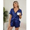 imageBlooming Jelly Womens Satin Pajama Set 2 Piece Lounge Pjs Shorts Set Summer Button Down Sleepwear Cozy LoungewearDark Blue