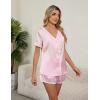 imageBlooming Jelly Womens Satin Pajama Set 2 Piece Lounge Pjs Shorts Set Summer Button Down Sleepwear Cozy LoungewearPink