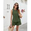 imageBlooming Jelly Womens Summer Two Piece Sets Vacation Outfits Pleated Button Linen Matching Set Tank Top Shorts with PocketsArmy Green