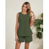 imageBlooming Jelly Womens Summer Two Piece Sets Vacation Outfits Pleated Button Linen Matching Set Tank Top Shorts with PocketsArmy Green