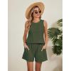 imageBlooming Jelly Womens Summer Two Piece Sets Vacation Outfits Pleated Button Linen Matching Set Tank Top Shorts with PocketsArmy Green