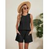 imageBlooming Jelly Womens Summer Two Piece Sets Vacation Outfits Pleated Button Linen Matching Set Tank Top Shorts with PocketsBlack